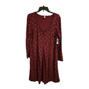 Old Navy Dress Women Sz L Red White Long Sleeves Polka Dot Midi New Festive